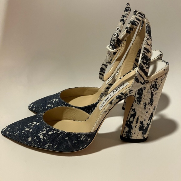 Jimmy Choo micky 100 bleached denim ankle strap heels sexy cool fun 41 10 - Picture 1 of 7